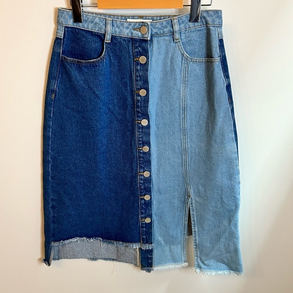 I’m One | Color block Button Down Denim Skirt | Western | Size M - Picture 4 of 8